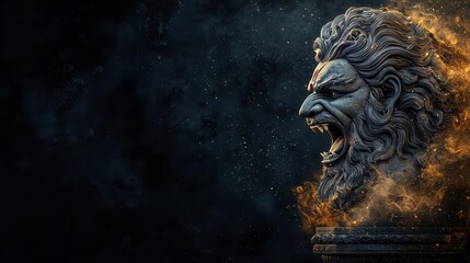 Narasimha, Vishnu s halflion avatar, depicted midroar, bursting out of a stone pillar, Narasimha avatar, divine rage, mythological scene