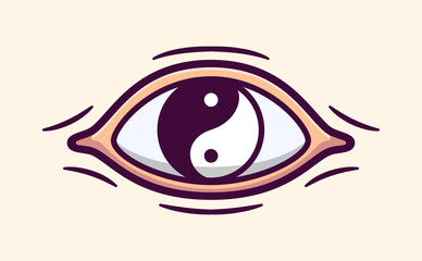 Eye Featuring a Yin Yang Symbol Representing Balance and Harmony in Cartoon Style