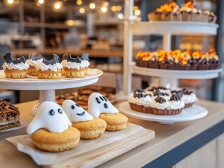 Halloween-themed bakery selling eerie ghost-shaped cookies bat brownies