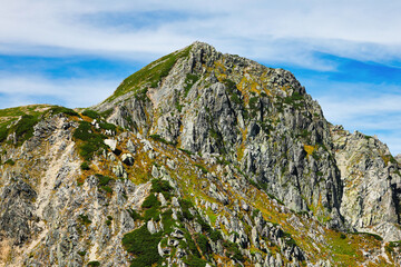 紅葉の北アルプスの立山の龍王岳