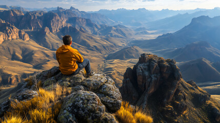 Mountain peak overlooking a valley.