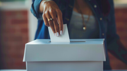 Hand of Black Woman Casting Vote into Ballot Box