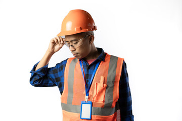 contractor or miner. check the engineering glasses. industrial concept. isolated white
