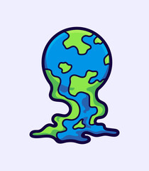 Melting Earth Globes Depicting Environmental Concerns and Climate Change Cartoon Vector Illustration