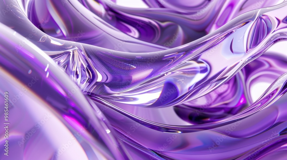 Poster 3d dynamic glass violet fabric swirls. cgi abstract background - stock photo digital generated image