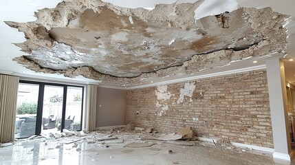 Water Damage Ceiling Collapse Interior Room Home Renovation