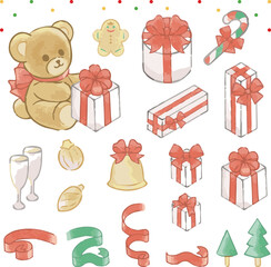 クリスマス　手描き　水彩　飾り　あしらい　かわいい　おしゃれ　イラスト素材