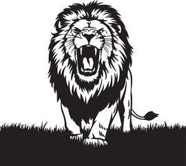 ROARING LION SHOWCASING ITS TEETH AND FIERCE EXPRESSION VECTOR ART ILLUSTRATION