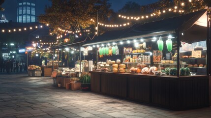 Obraz premium Haunted food stall offering eerie ghost donuts glowing green drinks