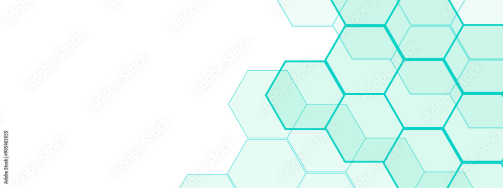 Poster Abstract Hexagonal Network Design with Light Blue Geometric Shapes. Geometric overlapping hexagon pattern. Creative idea for medical, technology or science design