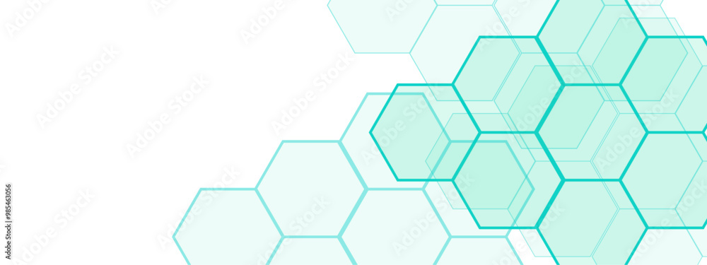Fototapete Abstract Hexagonal Network Design with Light Blue Geometric Shapes. Geometric overlapping hexagon pattern. Creative idea for medical, technology or science design