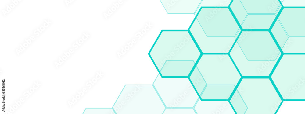 Poster Abstract Hexagonal Network Design with Light Blue Geometric Shapes. Geometric overlapping hexagon pattern. Creative idea for medical, technology or science design