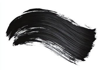 A bold, sweeping brushstroke of black paint on a white background, showcasing artistic expression.