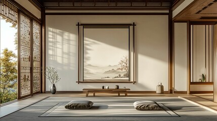 Elegant Poster Mockup in Traditional Chinese Style Interior with Cultural Accents