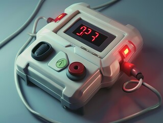 A 3D render of a defibrillator