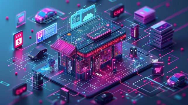 Online Payment with Mobile Phone Isometric Concept. Online shopping. Vector Illustration. Internet Banking. Modern Design Concept. Transferring Money from One Client to Another Via Smartphone.