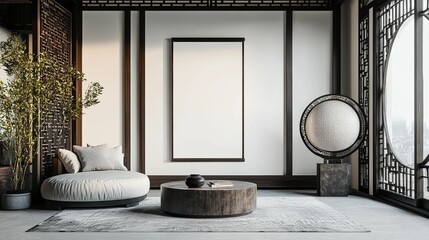 Elegant Poster Mockup in Traditional Chinese Style Interior with Cultural Accents