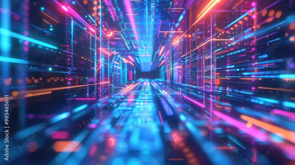 Poster 3d rendering neon colored abstract background, futuristic texture design - stock photo 3d rendering 