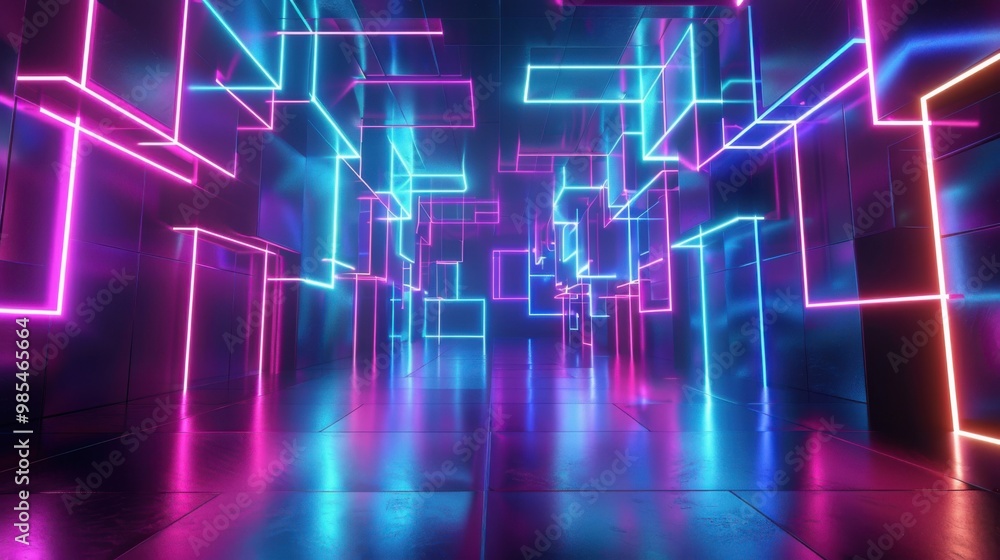 Poster 3d rendering neon colored abstract background, futuristic texture design - stock photo 3d rendering 