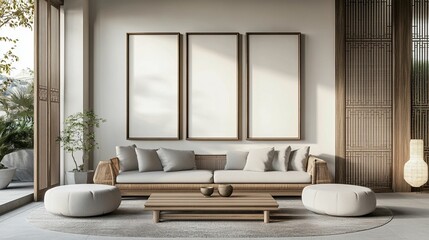 Elegant Poster Mockup in Traditional Chinese Style Interior with Cultural Accents
