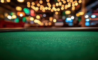 Green felt table in a dimly lit room.