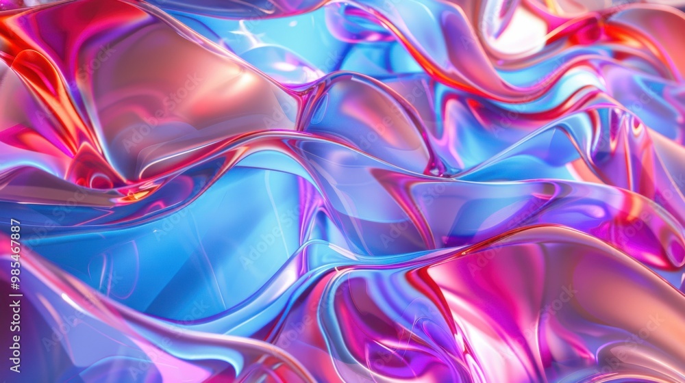 Poster 3d wave pattern background - stock photo digital generated image of colored glass twisted shapes