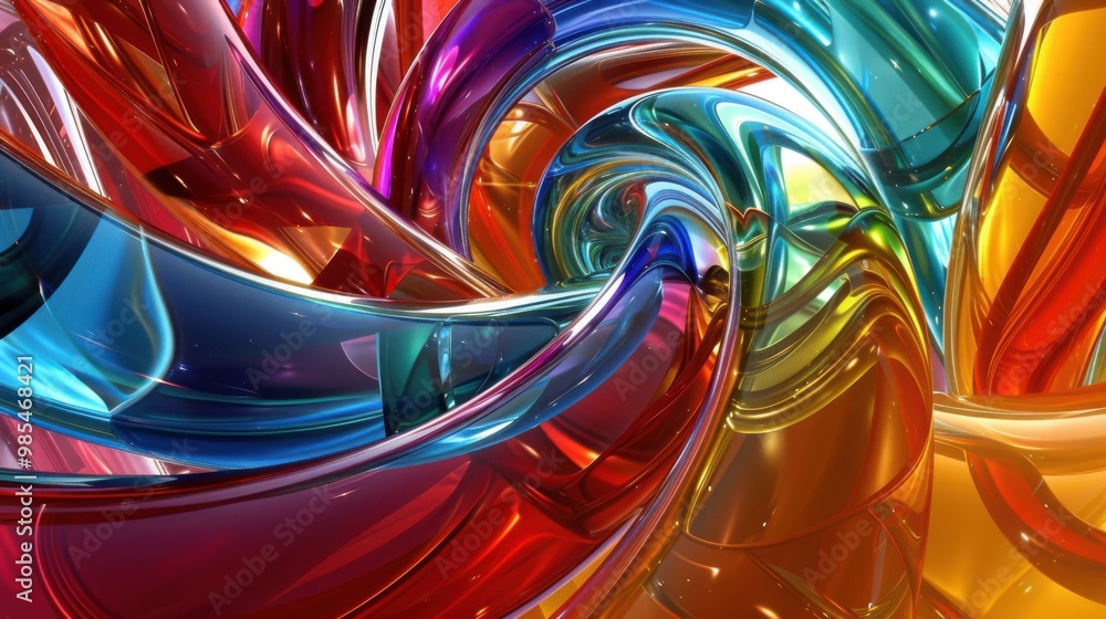 Poster 3d wave pattern background - stock photo digital generated image of colored glass twisted shapes