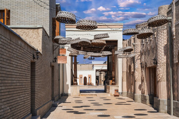 An old narrow street of an ancient Arab city in Uzbekistan.