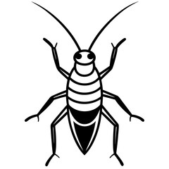 Black Cricket Icon with Long Antennae and Strong Legs - Vector Art
