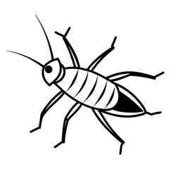 Black Cricket Icon with Long Antennae and Strong Legs - Vector Art