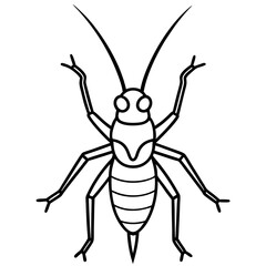 Black Cricket Icon with Long Antennae and Strong Legs - Vector Art