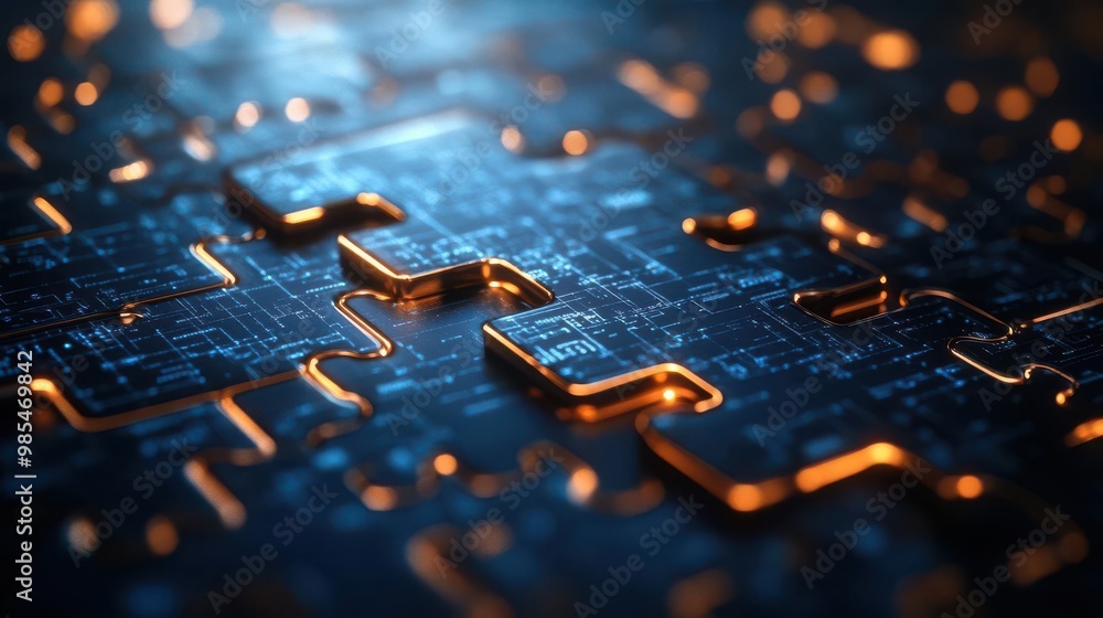 Poster close-up of a futuristic circuit board with glowing patterns and intricate details, showcasing moder