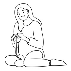 Woman knitting scarf