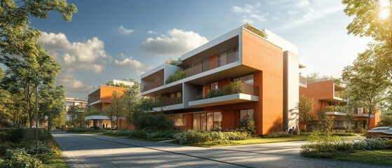 Obraz premium Modern Apartment Building with Mixed Materials and Communal Spaces.