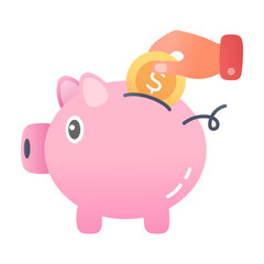 Savings in piggy bank, flat style icon 