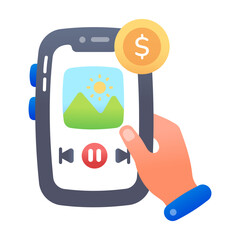 Paid content icon in flat style 