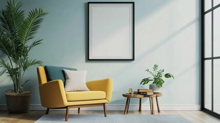 Scandinavian Interior Design of a Modern Living Room Featuring a Stylish Poster Mockup