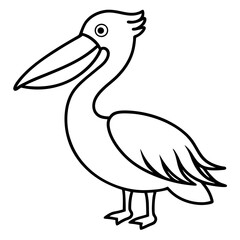 Minimalist Pelican Line Art Vector with Long Beak and Large Wings
