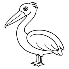 Minimalist Pelican Line Art Vector with Long Beak and Large Wings