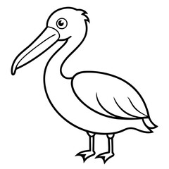 Minimalist Pelican Line Art Vector with Long Beak and Large Wings