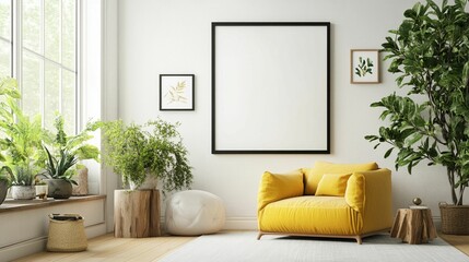 Scandinavian Interior Design of a Modern Living Room Featuring a Stylish Poster Mockup