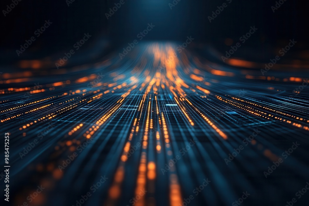 Poster Futuristic data flow with glowing lines conveying speed and technology in a dark environment. Perfect for digital themes.