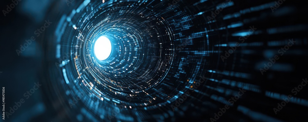 Poster futuristic tunnel with glowing light and intricate data patterns reflecting modern technology and di