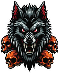 Amazing Sticker Halloween colorfull angry wolf illustration vector