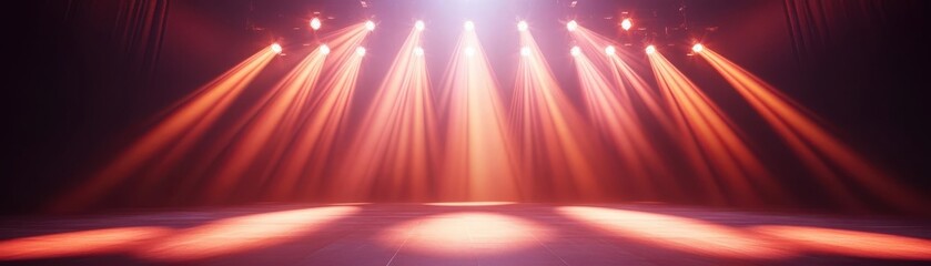 Illuminated stage with dramatic lighting beams creating a captivating atmosphere for performances and events.