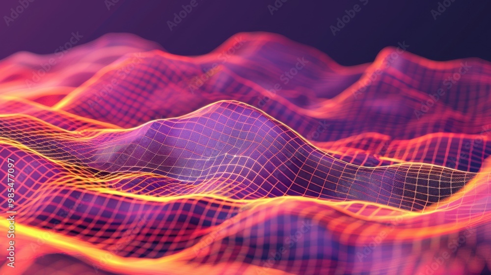 Poster abstract 3d background. plexus effect. wireframe surface. virtual landscape. stock vector illustrati