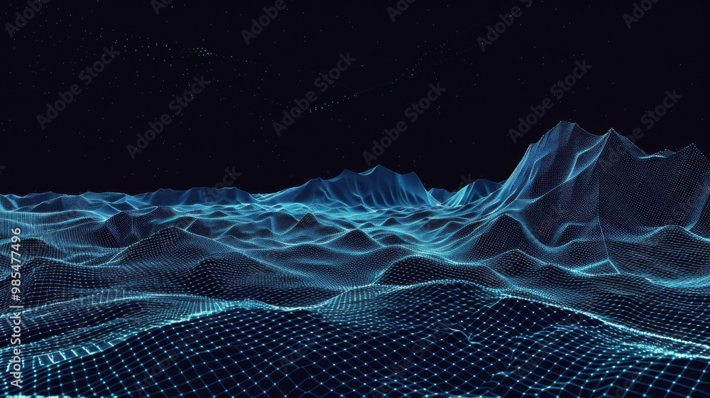 Poster abstract 3d background. plexus effect. wireframe surface. virtual landscape. stock vector illustrati