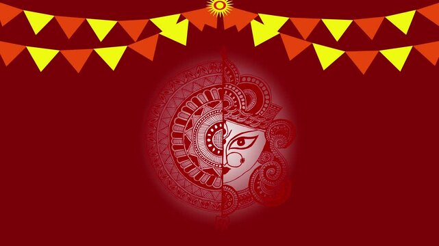 Navratri festival Background with Maa Durga face vector. Animation Video . Durga Puja , Ashtami , Happy Dussehra Concept