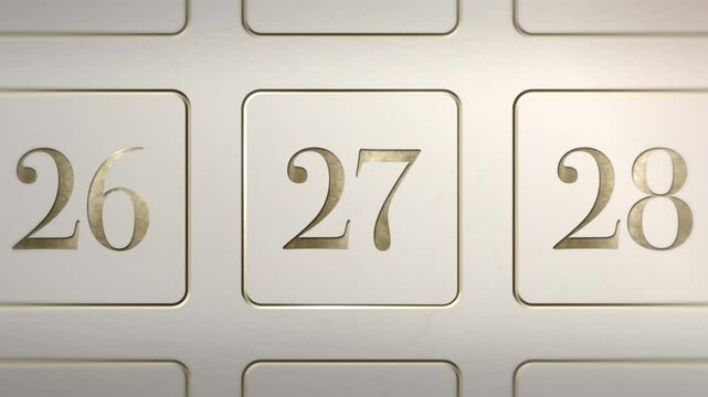 Advent Calendar door reveal Number 27, white cream gold, Christmas door green screen sting transition animation