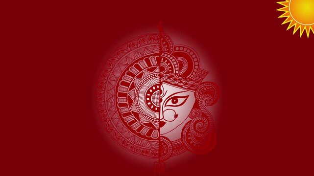 Navratri festival Background with Maa Durga face vector. Animation Video . Durga Puja , Ashtami , Happy Dussehra Concept
